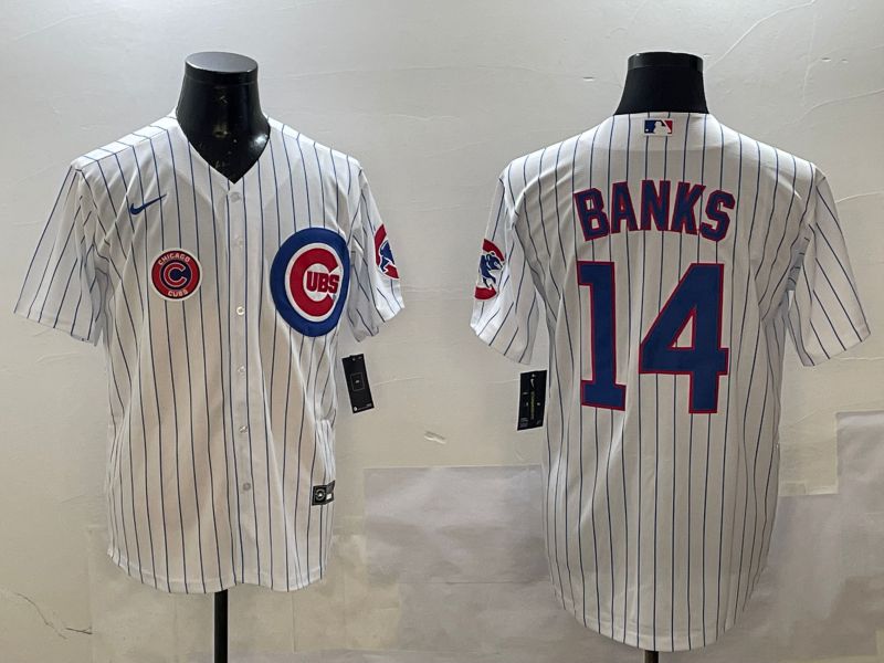 Men Chicago Cubs #14 Banks White Stripe Game 2025 Nike MLB Jersey style 3->chicago cubs->MLB Jersey
